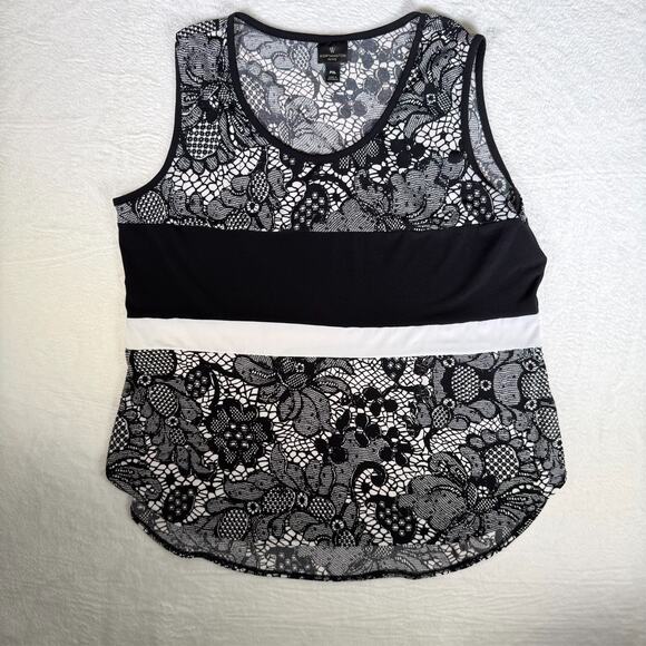 Worthington Woman Top White Black Lace Sleeveless Hi-Lo Petites XL Whimsigoth - Picture 1 of 6
